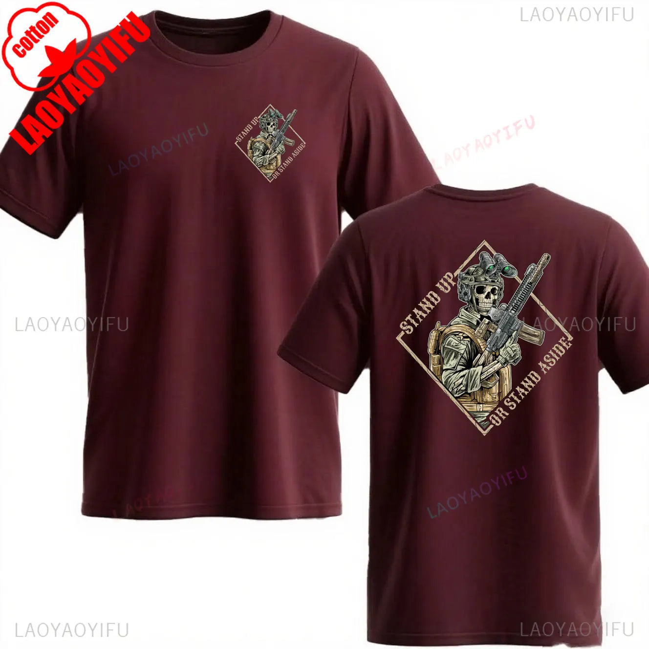 Stand Up or Stand Aside Military Tactical Warrior Skeleton Shirt T-Shirt Gym Military Shirt Graphic T Shirts Cotton Men Clothing