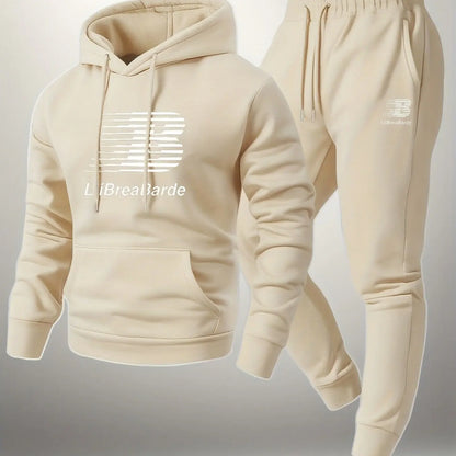Men's Printed Letter Graphic Casual Hooded Sports Outfit Long Sleeve Pullover Slightly Elastic Suitable for Spring and Autumn