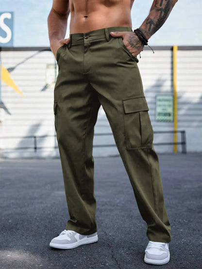 Men's Workwear Pants Wear-Resistant Sports Straight Leg Loose Summer Multi-Pocket Casual Trousers