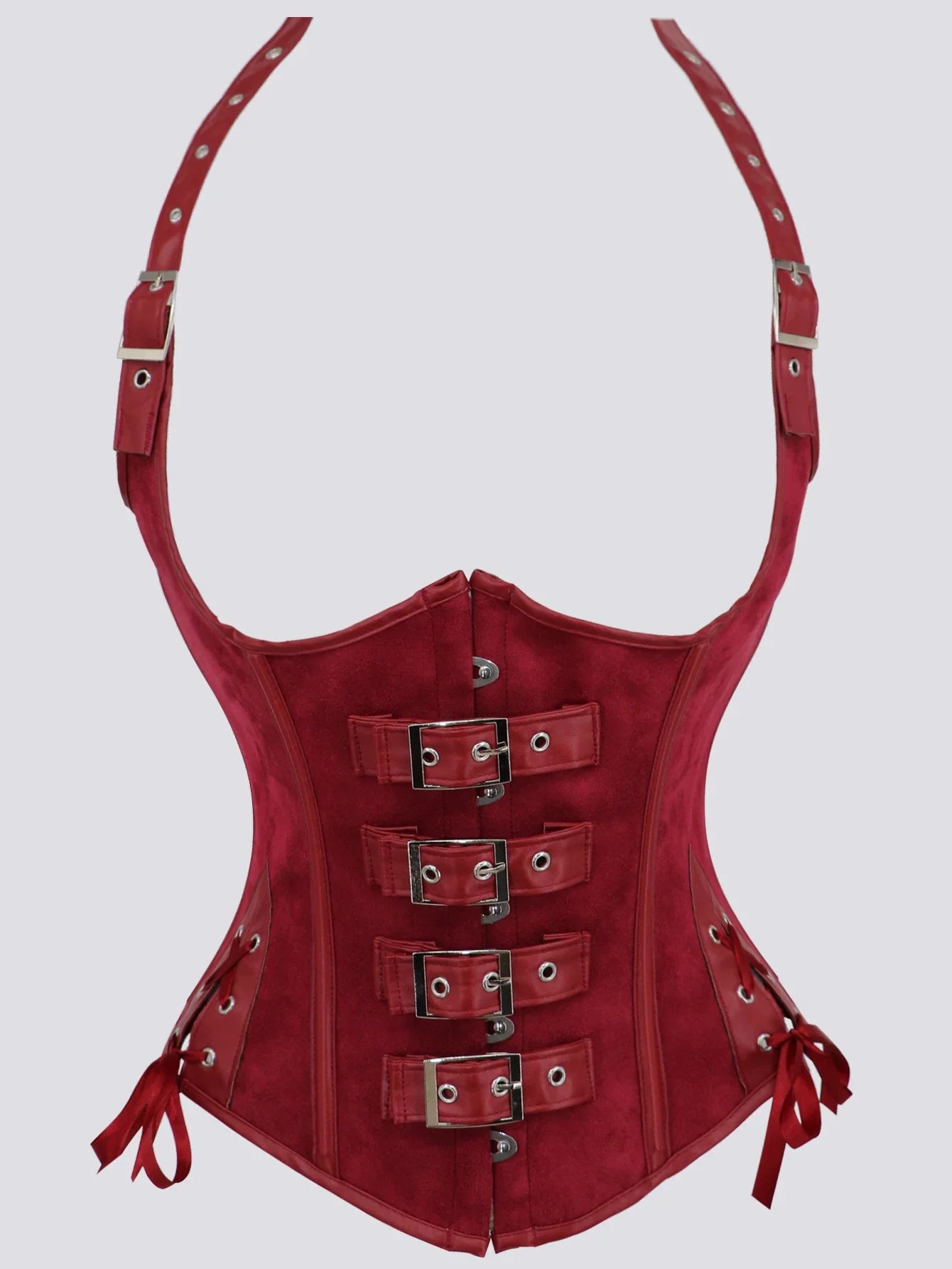 Steampunk Corsets And Bustiers Sexy Halterneck Synthetic waist trainer Gothic Red Corset Top Women Outwear Corselet