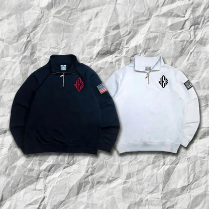 2 Pcs Outerwear Co-ords Y2K Retro JEE Quarterzip Pullover Hoodie American Trend Zipneck Embroidery Streetwear Sweatshirt Set