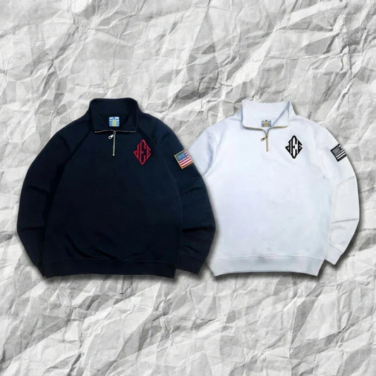 2 Pcs Outerwear Co-ords Y2K Retro JEE Quarterzip Pullover Hoodie American Trend Zipneck Embroidery Streetwear Sweatshirt Set