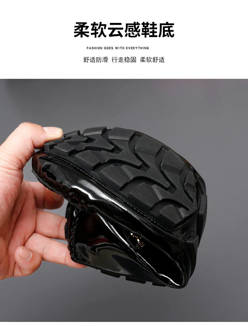 Patent Leather Beanie Shoes Men's New Spring and Summer Large Size Patent Leather Casual British Leather Shoes Women's Slip-On Lazy Casual Shoes Handmade Shoes