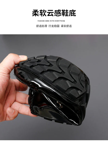 Patent Leather Beanie Shoes Men's New Spring and Summer Large Size Patent Leather Casual British Leather Shoes Women's Slip-On Lazy Casual Shoes Handmade Shoes