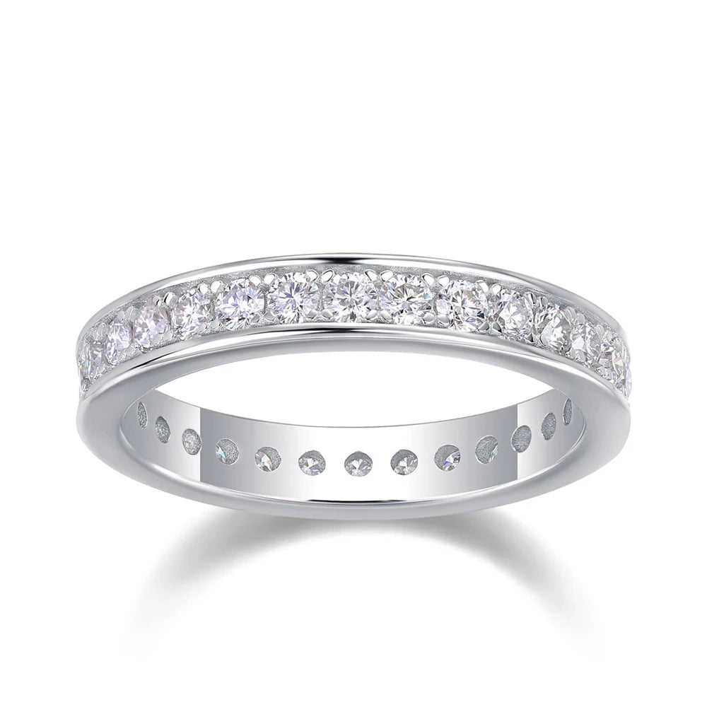 D VVS1 All Moissanite Ring S925 Silver Plated 18k White Gold Fine Eternity Bands Engagement Wedding Rings for Women Man