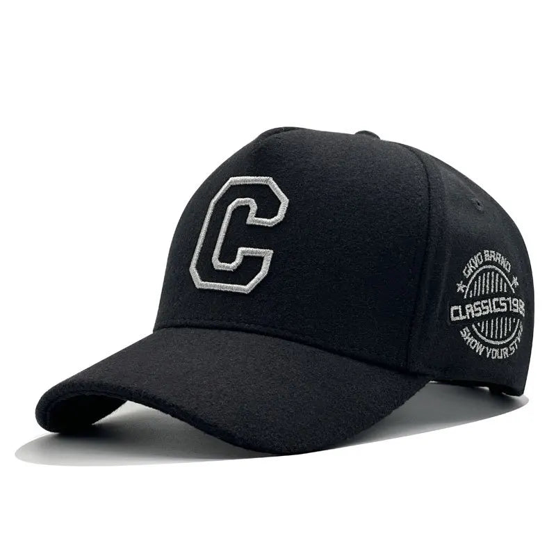 Big Size Baseball Cap Men XL  63cm 64cm 65cm Oversize Big Head Cap XXL  Large Plus Climing Wool Warm Winter Hat  Letter C