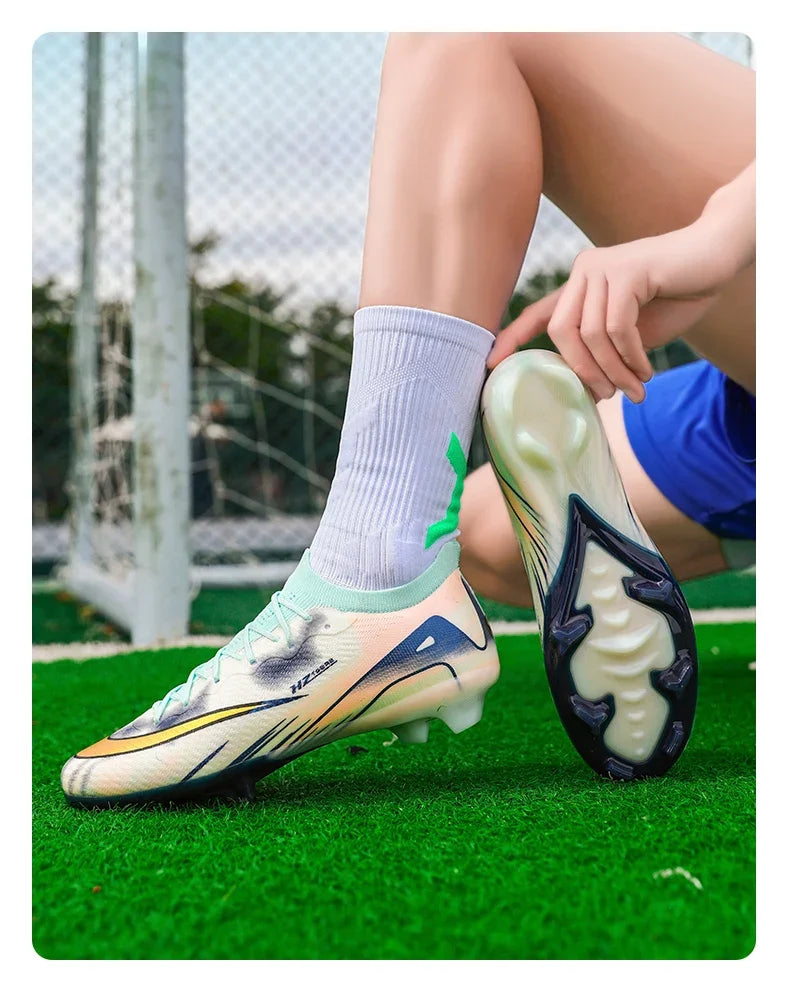 New Men Football Boots Ultralight Soccer Shoes Cleats Long Spikes Match Breathable Indoor Sneakers Training Drop Shipping