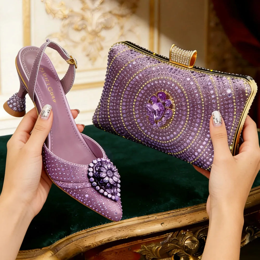 Elegant Green Rhinestone High Heels & Bag Set - Trendy African Ladies' Fashion - Latest INS Style Design