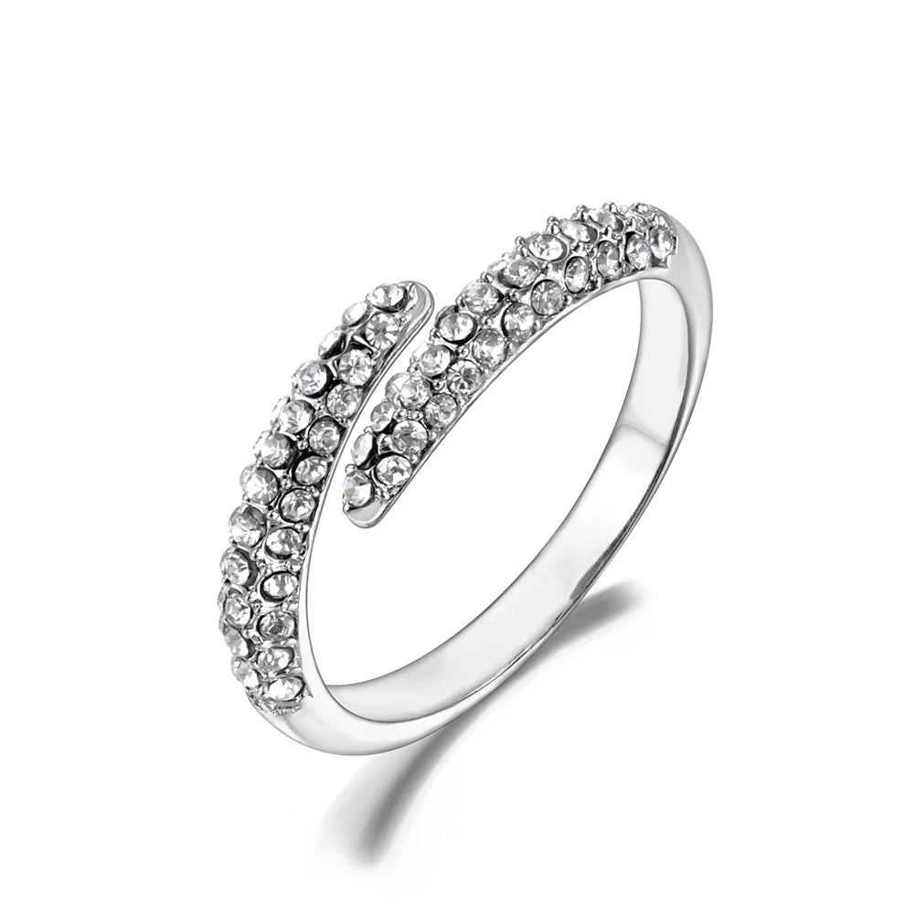 Luxury Shiny Cubic Zirconia Exquisite Stainless Steel Open Ring Adjustable Trendy Waterproof Jewelry anillos mujer R24003