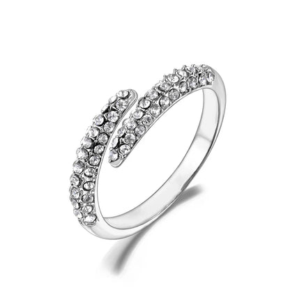 Luxury Shiny Cubic Zirconia Exquisite Stainless Steel Open Ring Adjustable Trendy Waterproof Jewelry anillos mujer R24003
