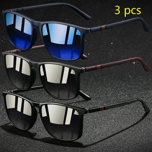3 PCS Fashion Vintage Check Square Sunglasses Men WomenDriving Fishing Luxury Brand Designer Sun Glasses Retro UV400  Eyewear