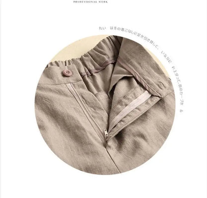 Khaki Solid Casual Linen Cotton Elastic High Waist Wide Leg Button Loose Women's Shorts Korean Fashion Summer Shorts Women 2024