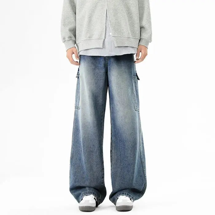 Cargo Jeans Men's Autumn New Vintage Fashion Straight Denim Trousers Casual Wide Personalized Male Clothing Pants Men Denim
