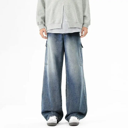 Cargo Jeans Men's Autumn New Vintage Fashion Straight Denim Trousers Casual Wide Personalized Male Clothing Pants Men Denim