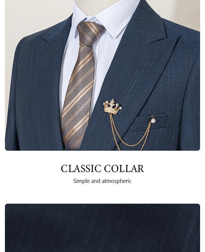 High-end Brand Formal Business Men's Suits Single Breasted Solid Color Slim Fit Suit wedding three-piece