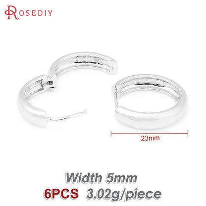 6PCS 14MM 16MM 18MM 23MM 25MM 30MM 18K Gold Color Brass Round Circle Loop Earrings Hoops Jewelry Making Supplies Accessories