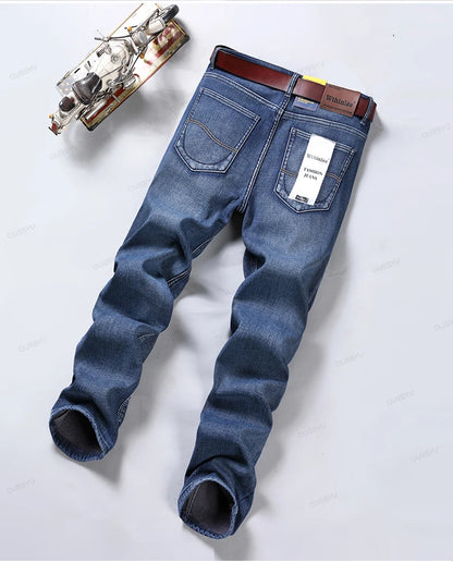 High Quality Winter Thermal Warm Flannel Jeans Men Famous Brand Fleece Denim Pants Straight Flocking Trousers Male Plus Size 40