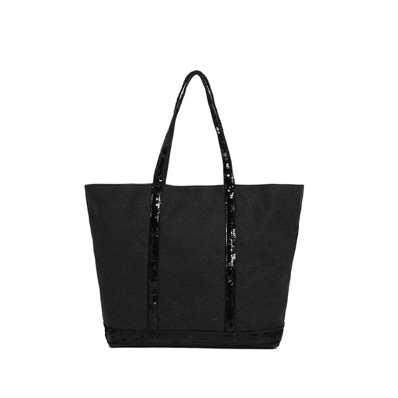 Multi-purpose Canvas Tote Bag with Sequins, Large Capacity for Women's Daily Use