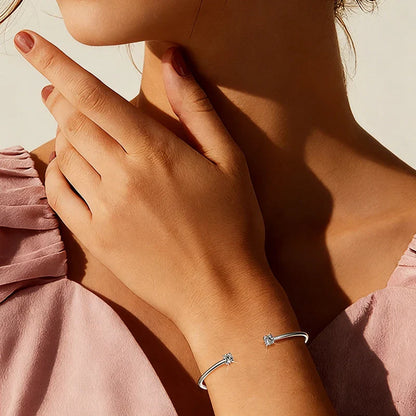Dainty 0.5CT Round Brilliant Cut Moissanite Cuff Bangle for Women s925 Silver Lab Diamond Open Hand Chain Bracelet Gift