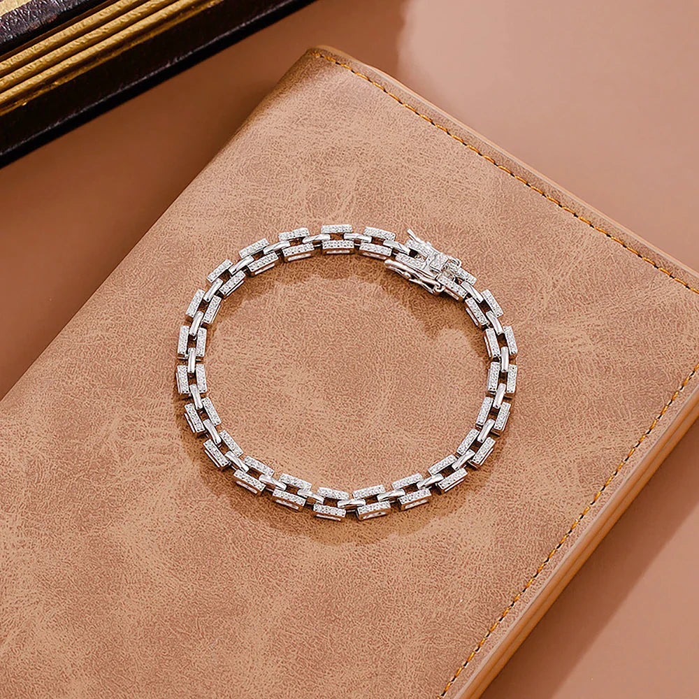 Hip Hop Moissanites Diamond Bracelets 925 Sterling Silver Cuban Chain Luxury Designer Tank Chain for Women Party Fine Jewelry