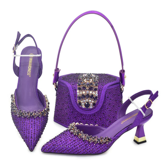 New Design Women Nigerian Italian Shoes and Bags Set Decorated with Rhinestone Shoes for Women and Bag 2026 Designer Luxury