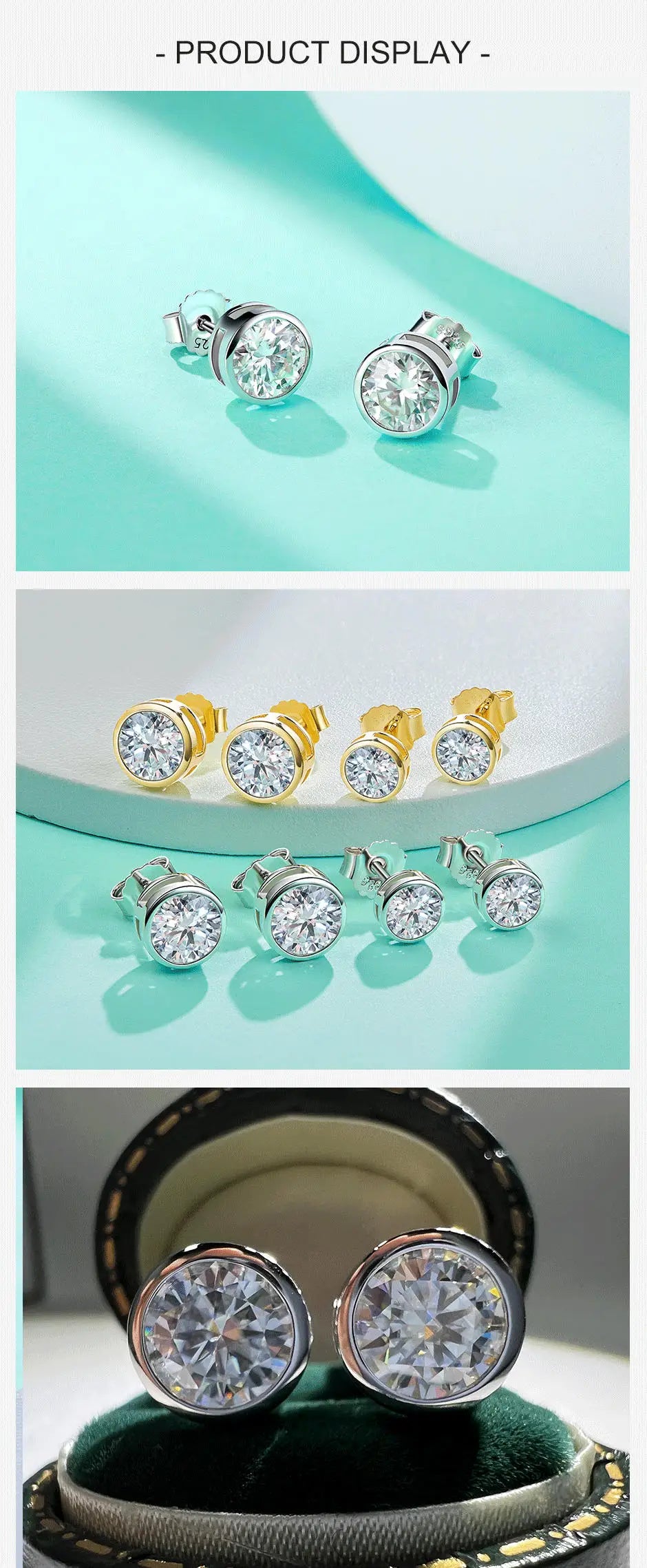 1ct 2ct Total D Color Round Moissanite 18K Gold Plated Stud Earrings Stud Earrings  For Woman