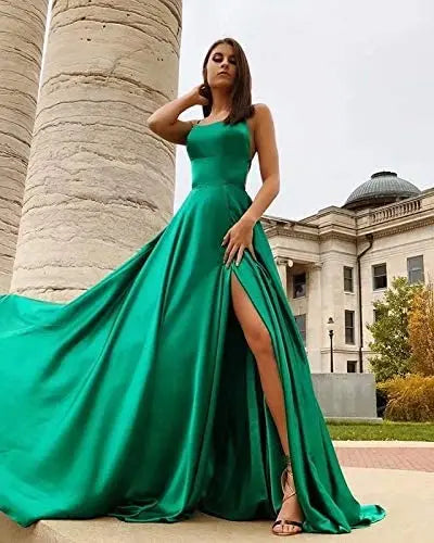Vestido de Madrinha em Cetim, Estilo Evasê, Fenda, Decote Drapeado, 3 Estilos, com Amarrações, para Eventos Especiais, Vestido de Noite, Vestido de Formatura