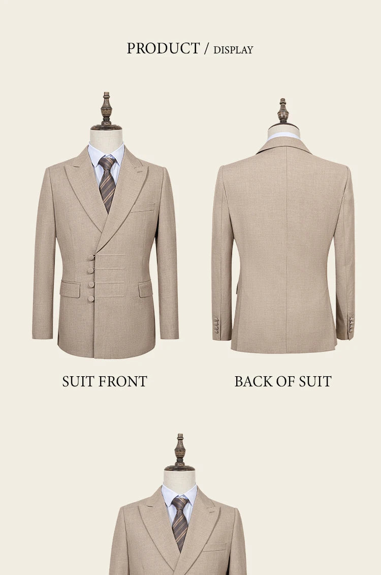 Elegant man suit for wedding grey Slim Fit Double Breasted Multiple buttons Casual Business man 2 piece party outfit