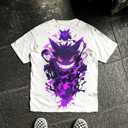 Cartoon Gengar Original Printed T-Shirt Summer New Unisex Y2K Harajuku Style Loose & Casual Short - Sleeved Top