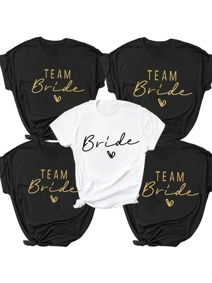 Women Cotton T Shirt Team Bride Bachelorette Party Shower Hen Party Bridesmaid Print T-Shirt 2024 Girls Wedding Female Tops