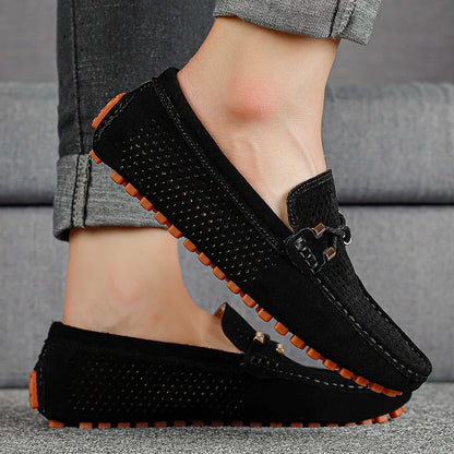 Mens Casual Shoes Genuine Leather Man Loafers Slip on Flats Lightweight Mens Driving Shoes Lazy Shoes