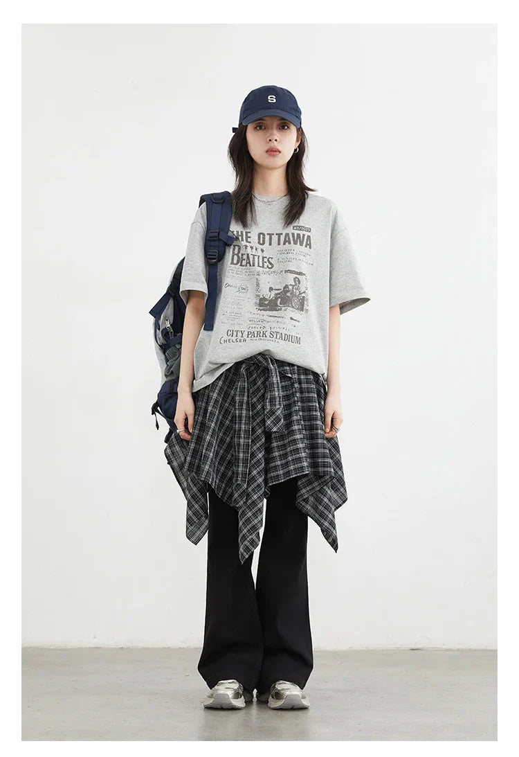 Women Skirts A Line Elastic Waist Strap Ties Irregular Plaid Half Length Skirt Female Short Skirt Woman Summer 2025