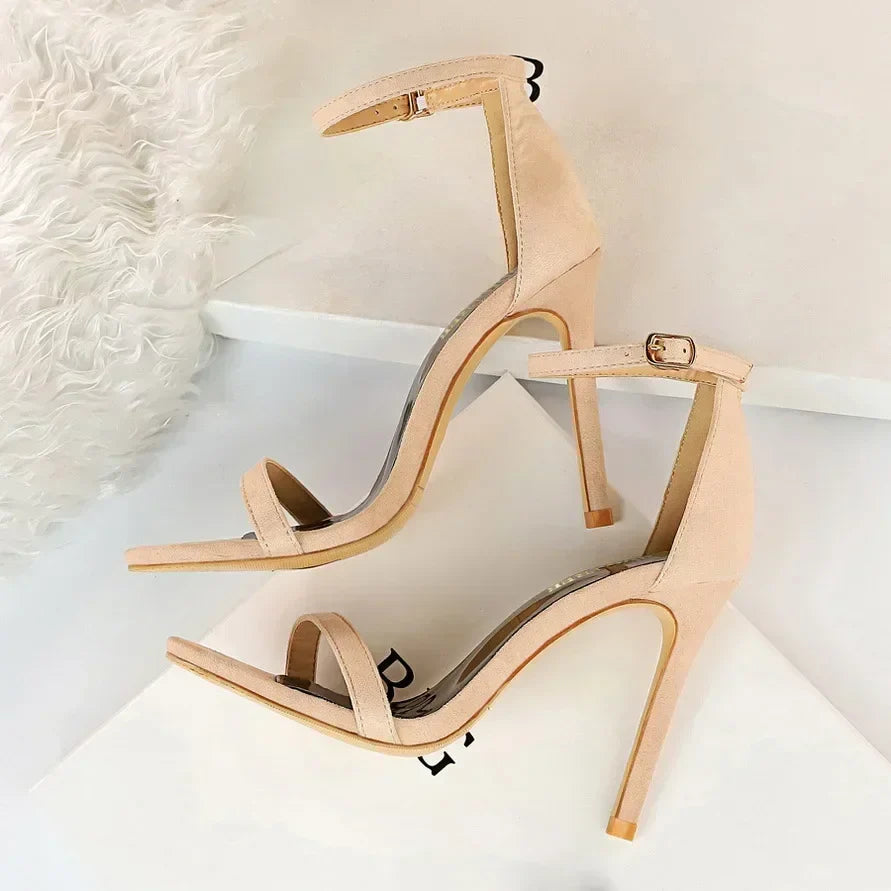 Women Gladiator Stiletto Classic Ankle Strap Holiday Beach Sandals Lady Fashion Suede 8cm 11cm High Heels Sexy Red Brown Sandles