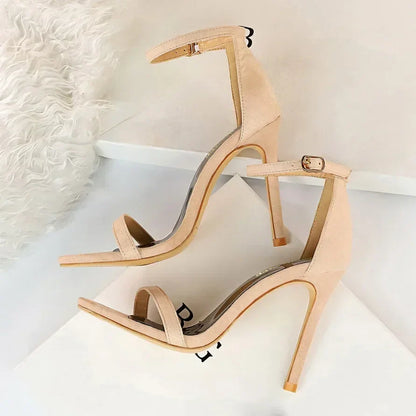 Women Gladiator Stiletto Classic Ankle Strap Holiday Beach Sandals Lady Fashion Suede 8cm 11cm High Heels Sexy Red Brown Sandles