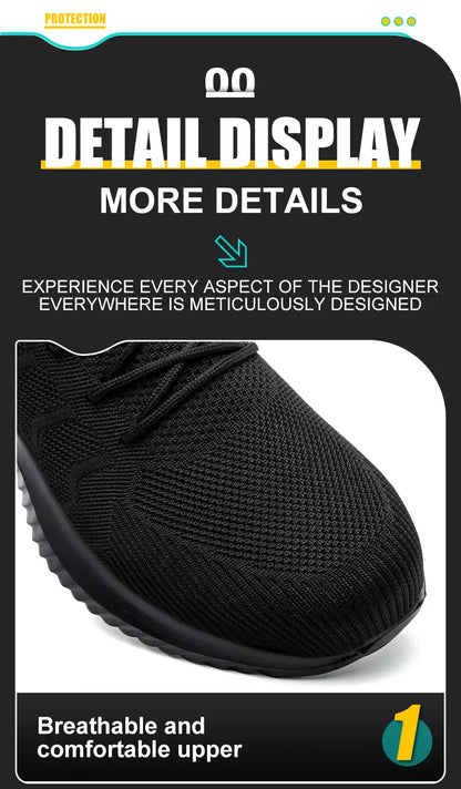 Men‘s Safety Shoes with Steel Toe Puncture Proof Anti-smash Work Sneakers Lightweight Breathable Black Sneakers for Construction