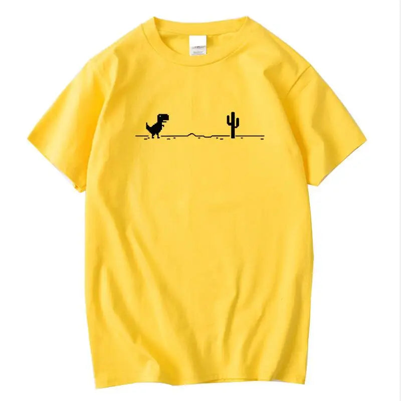 Camiseta Masculina de Alta Qualidade 100% Algodão com Estampa Divertida de Dinossauro Gola Careca Solta Verão Fresca Masculina Manga Curta Camiseta Masculina Top