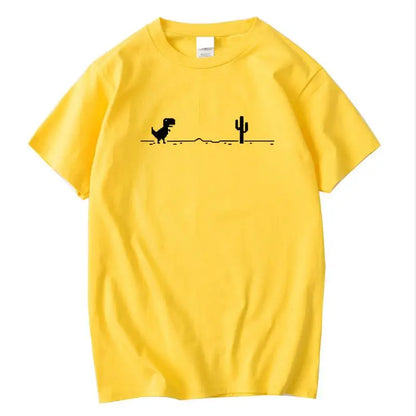 Camiseta Masculina de Alta Qualidade 100% Algodão com Estampa Divertida de Dinossauro Gola Careca Solta Verão Fresca Masculina Manga Curta Camiseta Masculina Top
