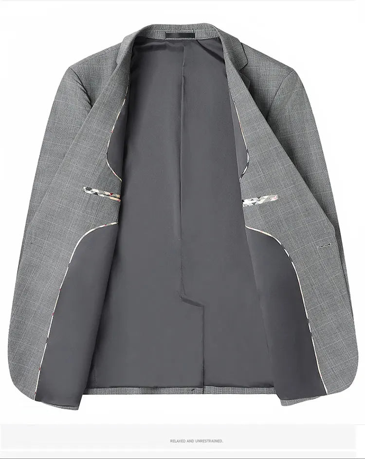 Suits (blazer+ Pants) Men Fashion Business Casual Solid Color Korean Version Slim-fit Plaid Gentleman Wedding Work S-5XL