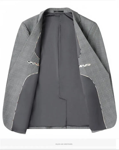 Suits (blazer+ Pants) Men Fashion Business Casual Solid Color Korean Version Slim-fit Plaid Gentleman Wedding Work S-5XL