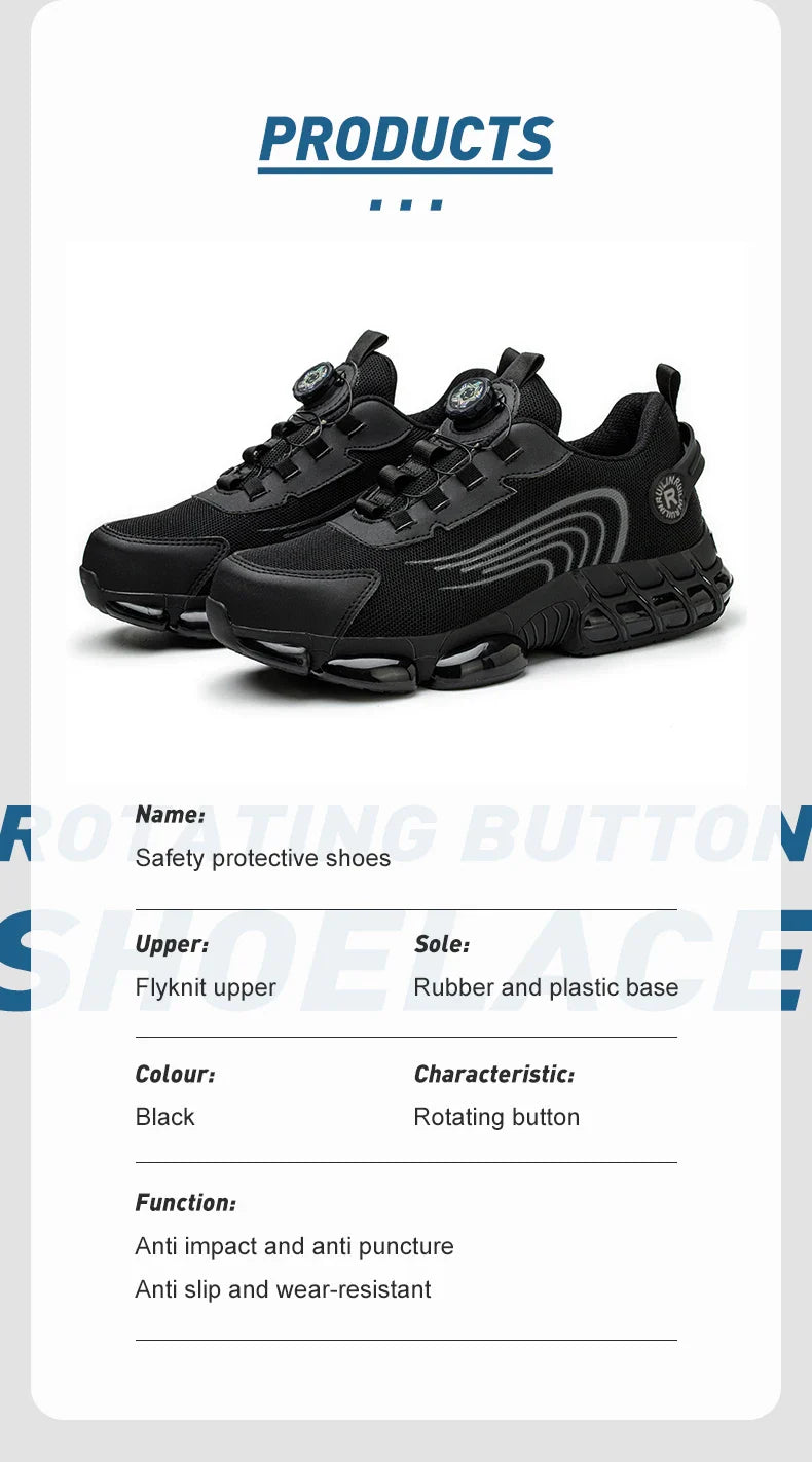 Anti-smash Steel Toe Protection Safety Shoes Men Rotating Button Work Safety Shoes for Men Anti Puncture Work Shoes Sneakers