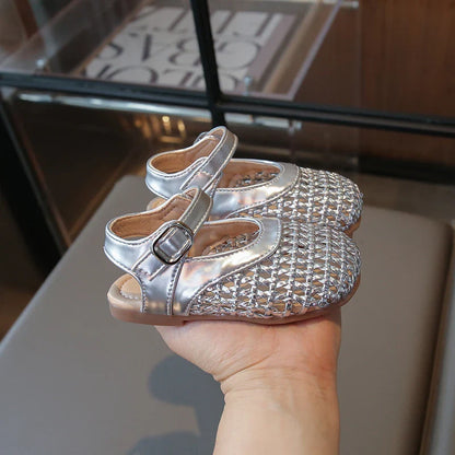 Little Girl Sandal Summer Beach Versatile Kids Princess Half Sandals Fashion Woven Style Children Causal Hollow-out Flat Shoes