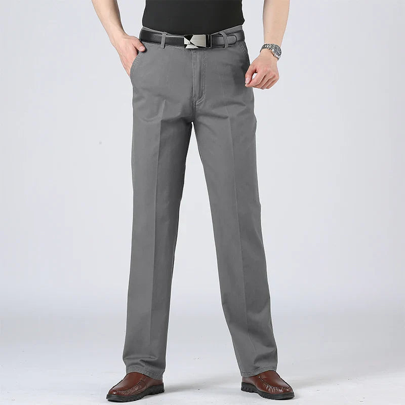 Cotton Pants Men's Straight Leisure Business Trousers Solid Autumn Winter Chinos Belted Pants Dad Elderly Formal Trousers