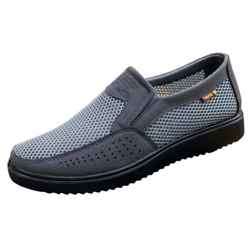 Men's Summer Mesh Breathable Slip-On Casual PU Driving Sandals Low-Top Round-Toe Slip-On Shoes with Textile Inner Sole