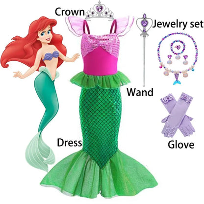 Little Mermaid Ariel Princess Girl Dress Up Charm Costume Kids Birthday Party Disguise Luxury Fishtail Clothes Wigs Sets