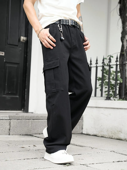 Men's multi pocket denim work pants straight leg denim pants