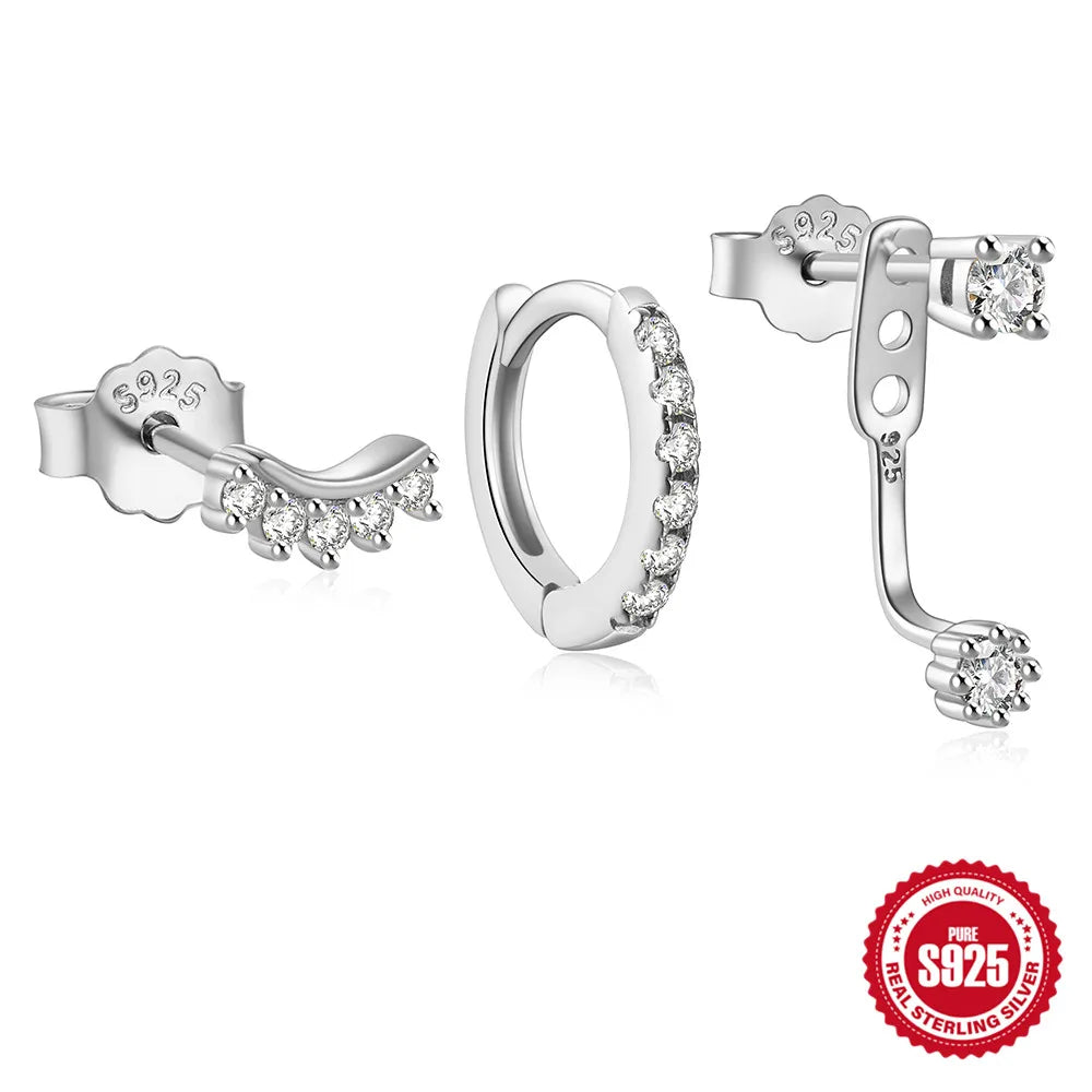 CANNER Set Double Layer Smooth Classic Hoop Earrings For Women 925 Sterling Silver Ins Flower Color Zircon Earrings Fine Jewelry