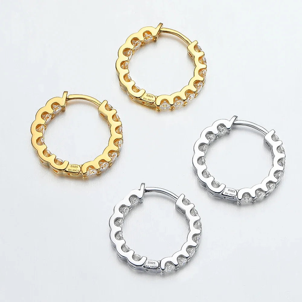 2.6cttw D Color 3mm All Moissanite Hoop Earrings For Women S925 Silver Bull Head Wedding Stud Earring Plated 18K Jewelry