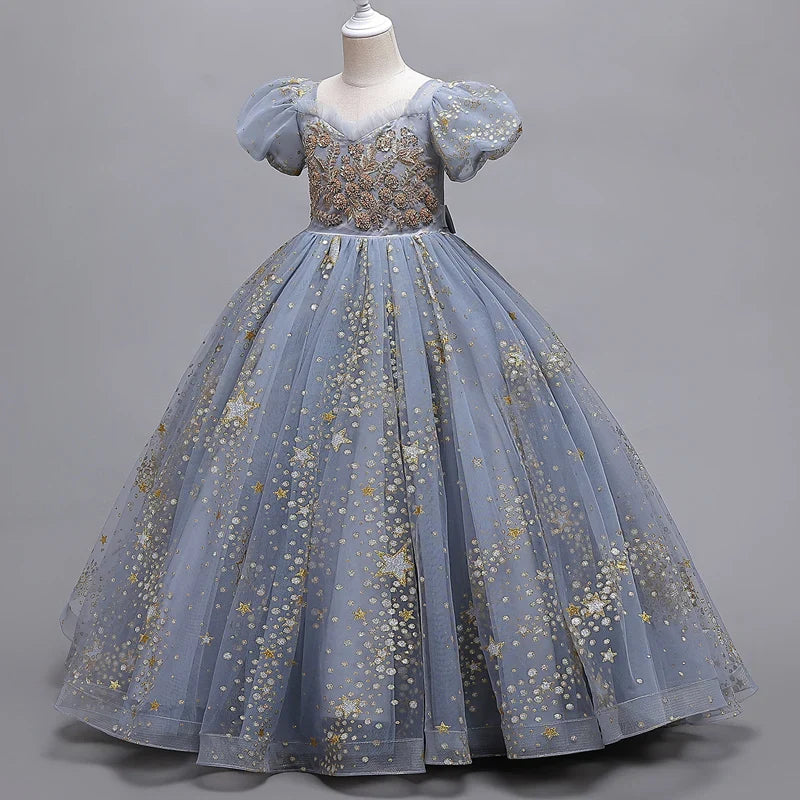 Girls' Flower Wedding Dress Long Sleeveless Summer Princess Rainbow Host Gift Performance Program