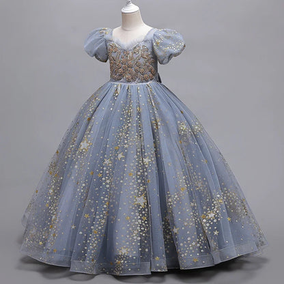 Girls' Flower Wedding Dress Long Sleeveless Summer Princess Rainbow Host Gift Performance Program