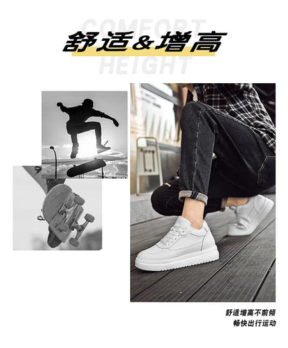 Novos sapatos masculinos invisíveis para aumentar a altura, sapatos esportivos de 6 CM-8 CM-10 CM, sapatos esportivos de couro branco para homens, tamanhos ampliados 36-46